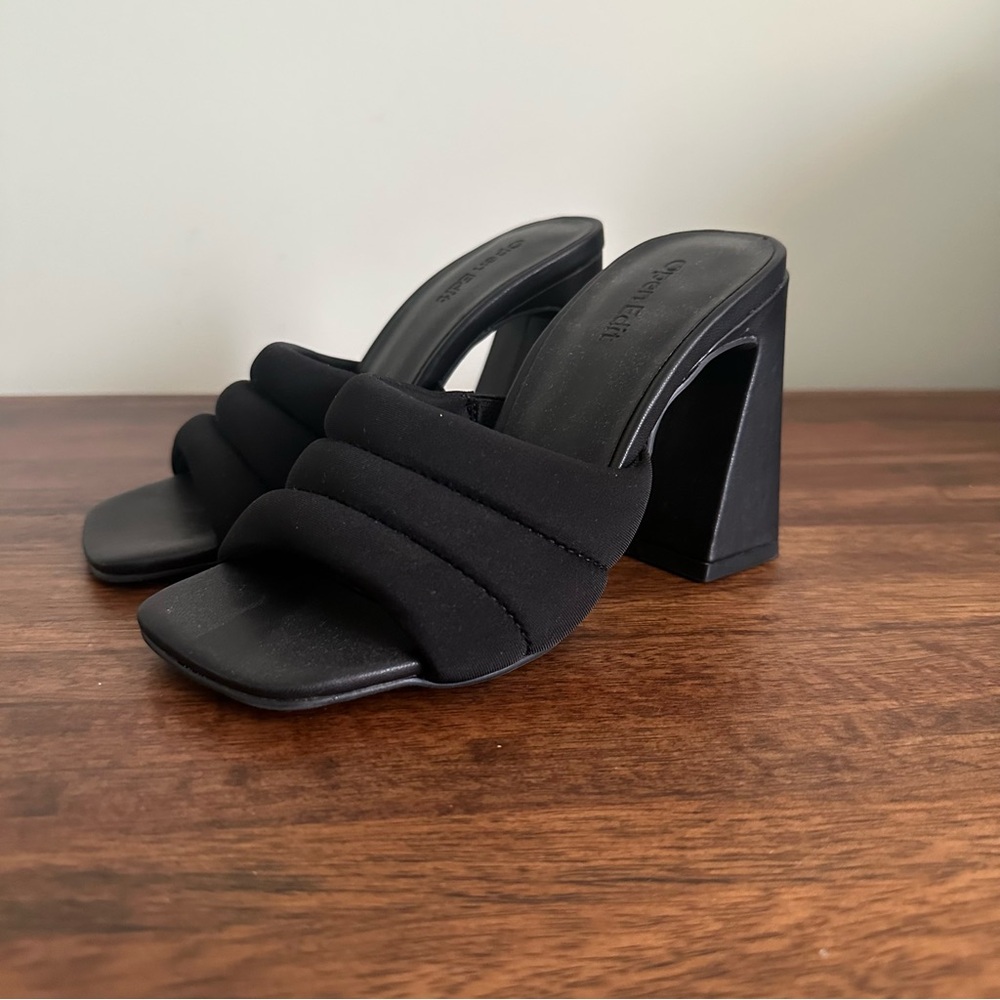Open Edit Black Heels Mules